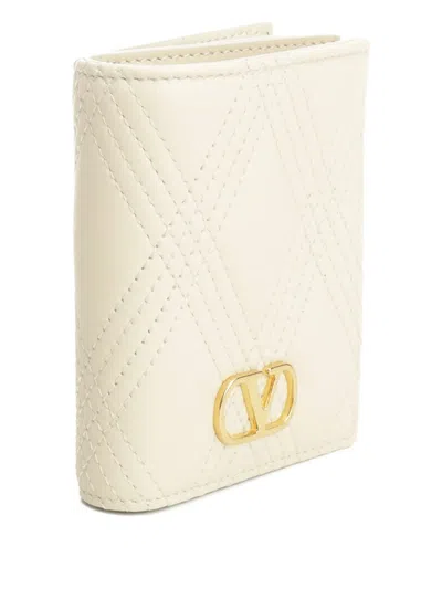 Valentino Quilted 67 Leather Wallet In Neutral