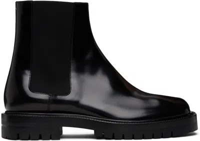 Maison Margiela Black Leather Tabi Ankle Boots Men In Multi