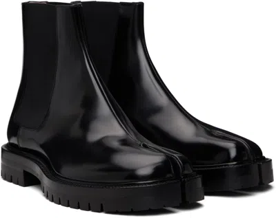 Maison Margiela Black Leather Tabi Ankle Boots Men In Multi