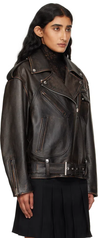 Alexander Mcqueen Leather Biker Jacket In Brown