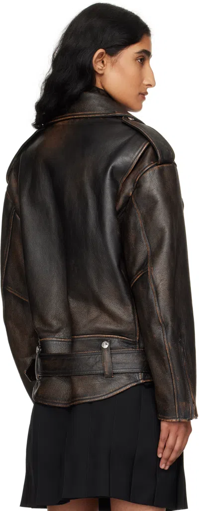Alexander Mcqueen Leather Biker Jacket In Brown