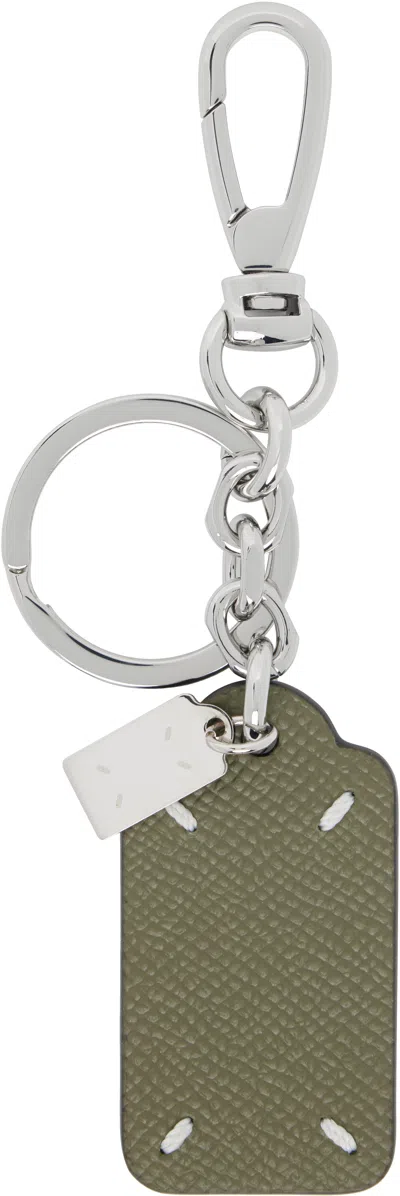 Maison Margiela Silver & Khaki Double Tag Small Keychain In Green
