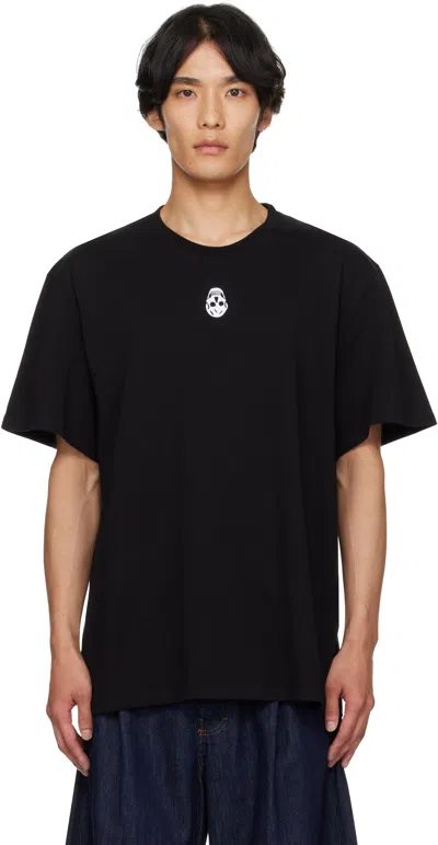 Alexander Mcqueen Black Flocked Skull T-shirt