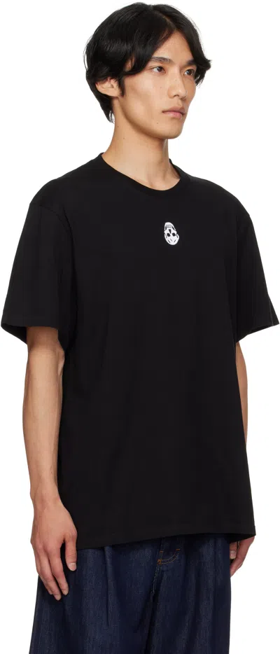 Alexander Mcqueen Black Flocked Skull T-shirt