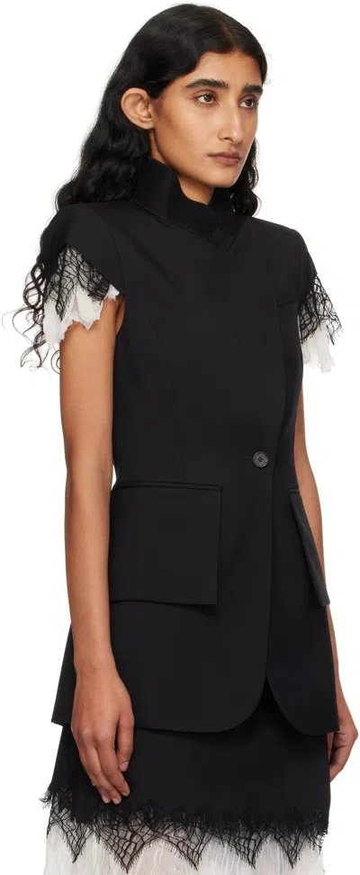 Alexander Mcqueen Asymmetrical Tailored Jacket With Lace Detailing In Black