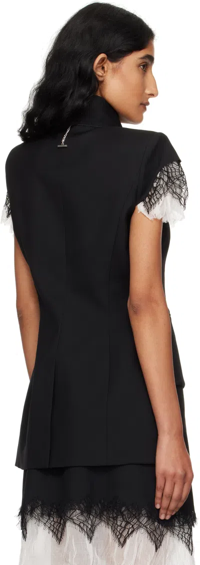 Alexander Mcqueen Asymmetrical Tailored Jacket With Lace Detailing In Black