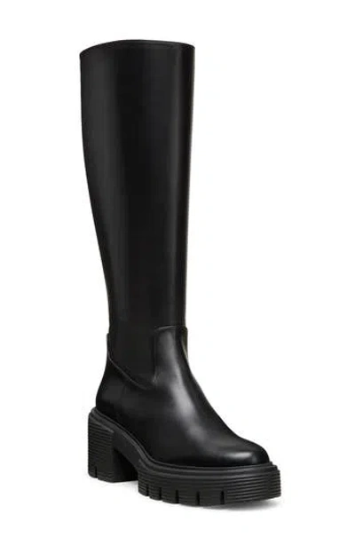 Stuart Weitzman 'soho' Black Knee-high Boots With Embossed Logo On The Rear In Patent Leather Woman In Black