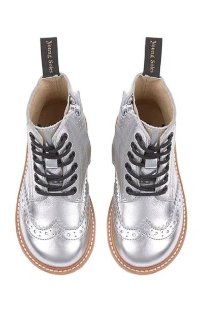 Young Soles Sidney Brogue Boot In Silver