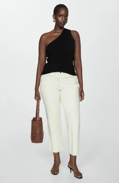 Mango Rib One-shoulder Top In Black