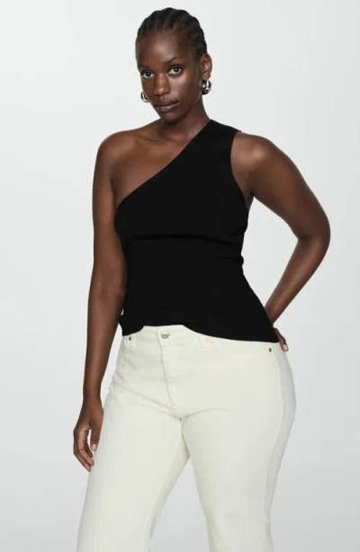 Mango Rib One-shoulder Top In Black