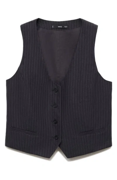 Mango Linen-blend Suit Waistcoat Navy In Gray