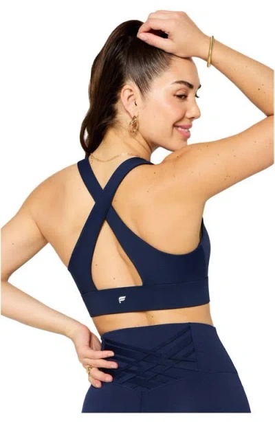 Fabletics Oasis Twist Medium Impact Sports Bra In Blue