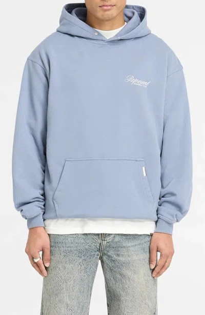 Represent Mens Owners Club Script Logo-print Cotton Hoody Dusty Blue In Multi