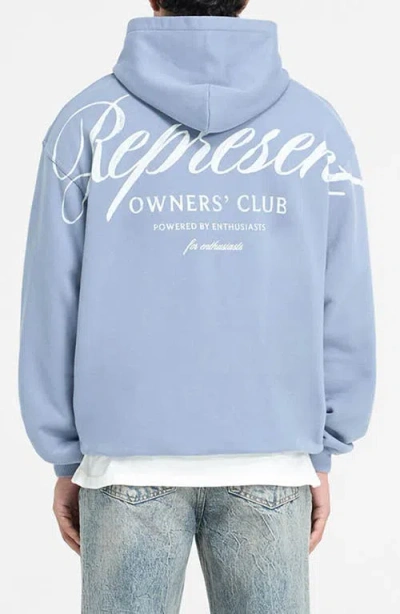 Represent Mens Owners Club Script Logo-print Cotton Hoody Dusty Blue In Multi