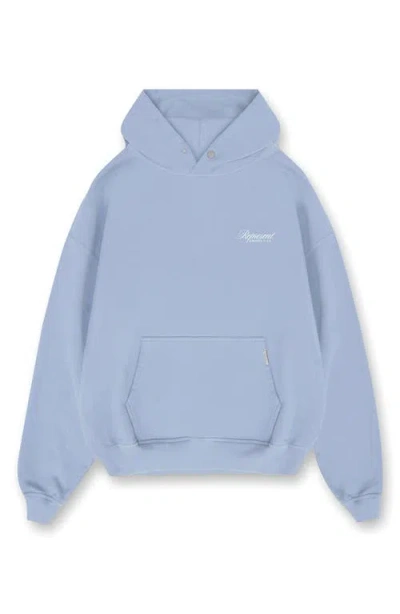 Represent Mens Owners Club Script Logo-print Cotton Hoody Dusty Blue In Multi