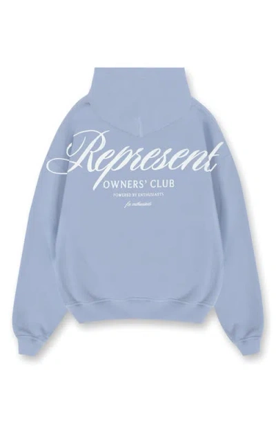 Represent Mens Owners Club Script Logo-print Cotton Hoody Dusty Blue In Multi