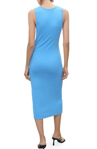 Mango Compact Knit Scoop Neck Midi Dress In Blue