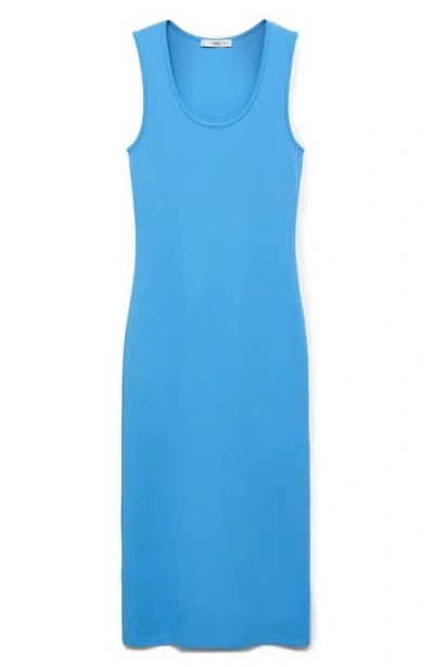 Mango Compact Knit Scoop Neck Midi Dress In Blue