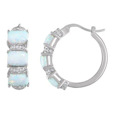 Designs By Gioelli Sterling Silver Created Opal Hoop Earrings In Blue
