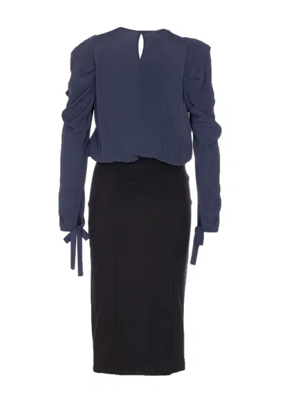 Pinko Omelette Dress With Bow And Keyhole In Blue