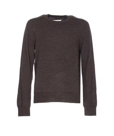 Maison Margiela Men Wool Sweater With Patches On Elbow In Brown