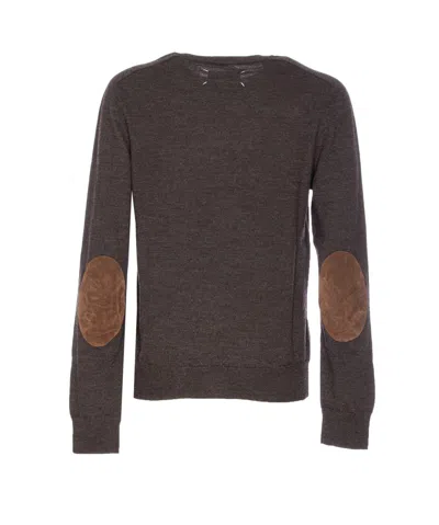 Maison Margiela Men Wool Sweater With Patches On Elbow In Brown