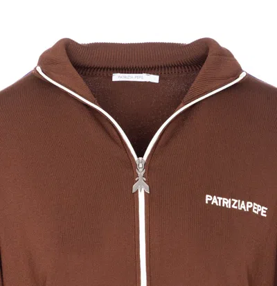 Patrizia Pepe Logo Zip Sweatshirt In Brown
