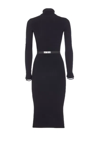 Elisabetta Franchi Dress In Ribbed Knit Fabric With Belt In Blue