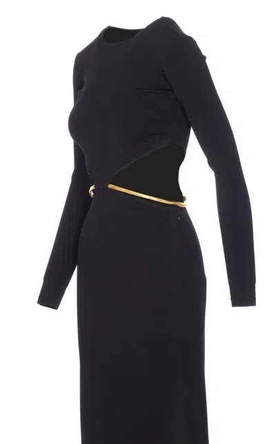 Elisabetta Franchi Crewneck Cut-out Maxi Dress With Gold Detail In Black