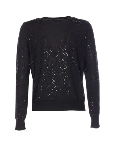 Elisabetta Franchi V-neck Textured Pattern Knitwear Cardigan In Black
