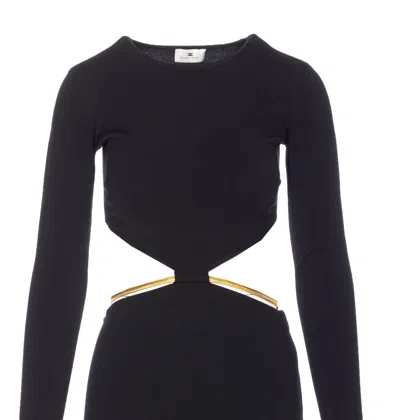 Elisabetta Franchi Crewneck Cut-out Maxi Dress With Gold Detail In Black