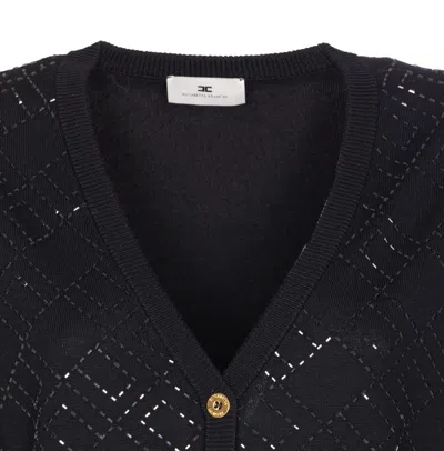 Elisabetta Franchi V-neck Textured Pattern Knitwear Cardigan In Black