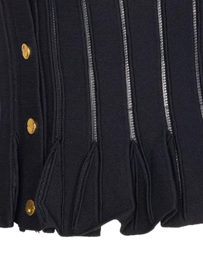 Elisabetta Franchi Tricot Pattern Sweater With Padded Shoulder Straps And Embroidered Hem In Black