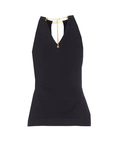 Elisabetta Franchi Chain Detail Halter Neckline Sleeveless Top In Gold