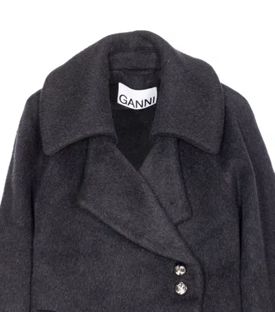 Ganni Double-face Wool Lace-up Coat In Gold