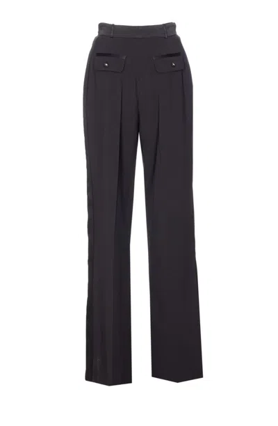 Elisabetta Franchi Black Trousers With Pleated Details In Fabric Woman In Blue