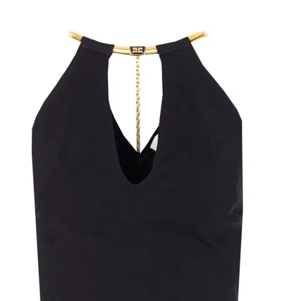 Elisabetta Franchi Chain Detail Halter Neckline Sleeveless Top In Gold