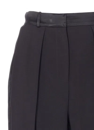 Elisabetta Franchi Black Trousers With Pleated Details In Fabric Woman In Blue