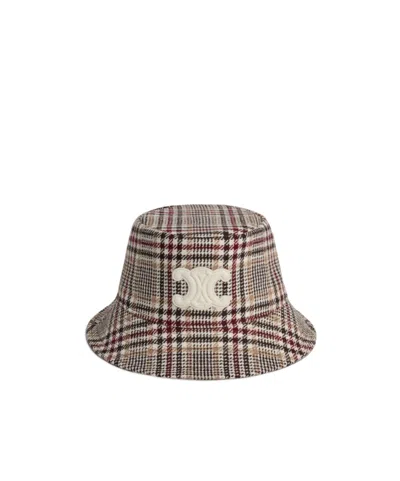 Celine Triomphe Bob Princes Of Wales Wool-blend Hat In Brown