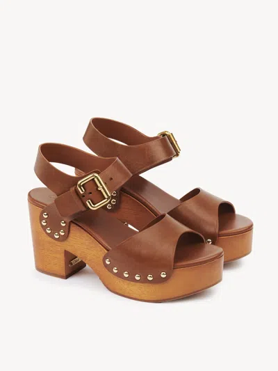 Chloé Chloe Jeannette Leather Platform Sandals In Brown