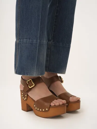 Chloé Chloe Jeannette Leather Platform Sandals In Brown