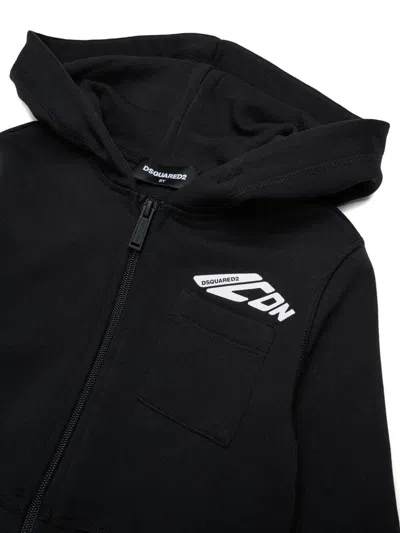 Dsquared2 Felpa Cropped Con Cappuccio E Taschino In Black