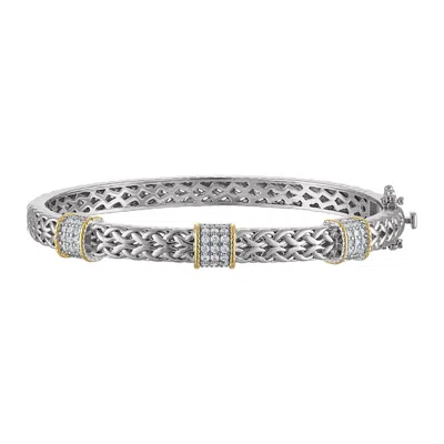 Ivy Sharpe Silver Plated Cubic Zirconia Braided Bangle Bracelet In Silver