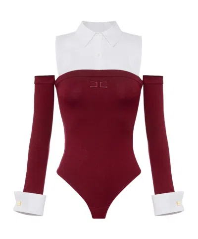 Elisabetta Franchi Collared Neck Long Sleeve Off-the-shoulder Top In Multi