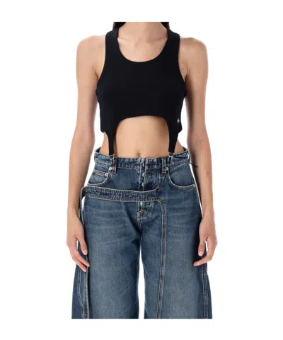 Jean Paul Gaultier Cotton Ribbed Bra With Lingerie Garter In Blue