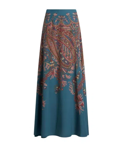 Etro Silk Paisley Maxi Skirt In Blue