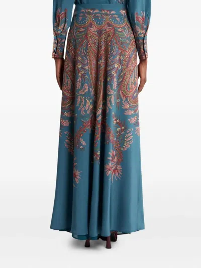 Etro Silk Paisley Maxi Skirt In Blue