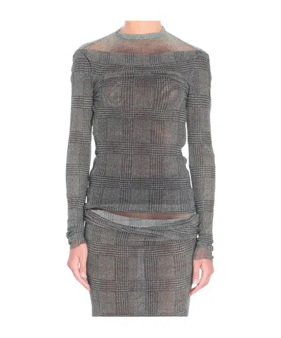 Jean Paul Gaultier Women Body Shadow And Prince Of Wales Print Mesh Top In Gray