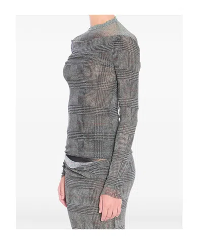 Jean Paul Gaultier Women Body Shadow And Prince Of Wales Print Mesh Top In Gray