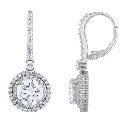 White Lotus Sterling Silver Lab Created Moissanite Leverback Earrings In Silver